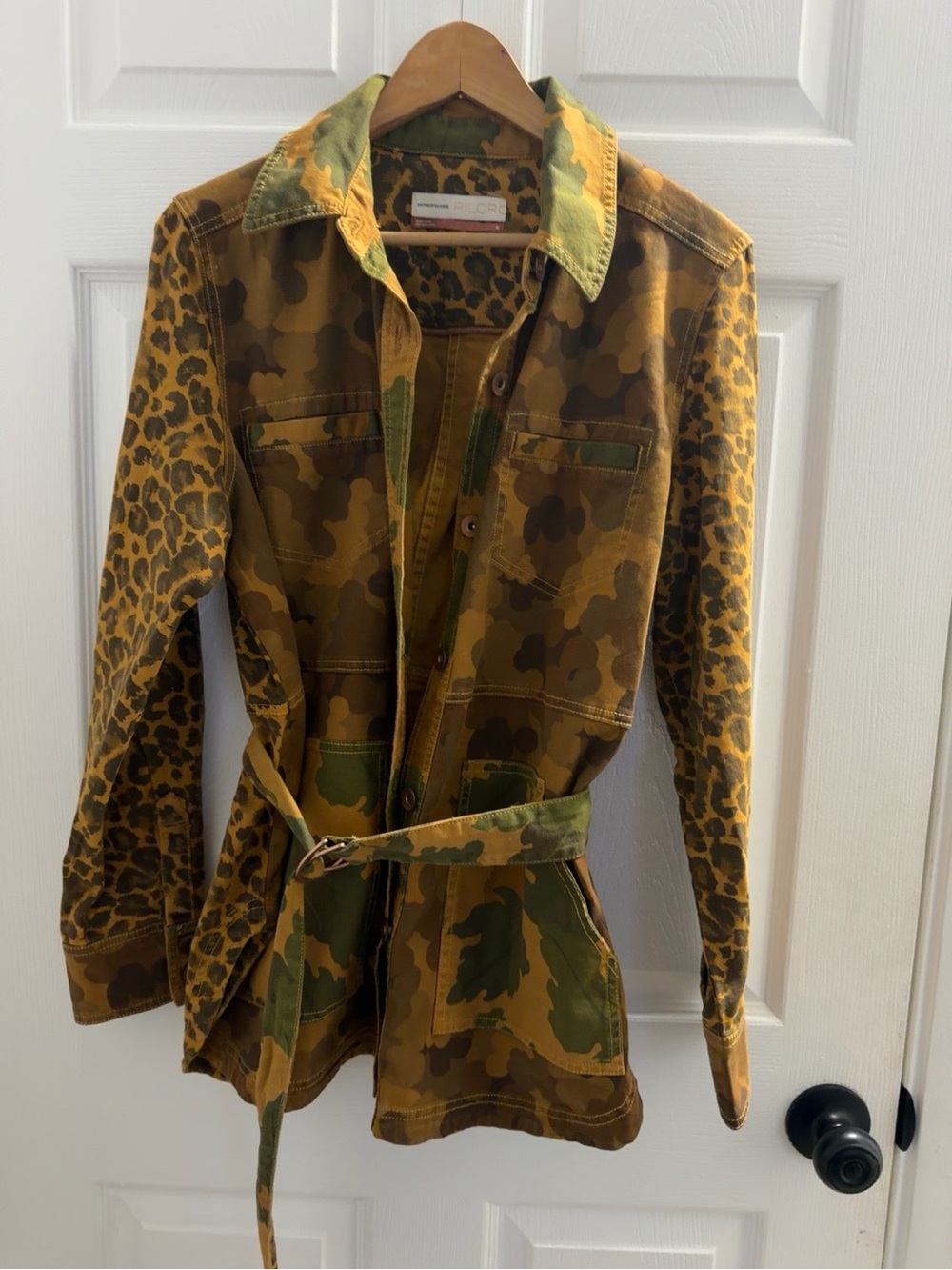 Anthropologie Mustard & Olive Leopard Camo Utility Jacket